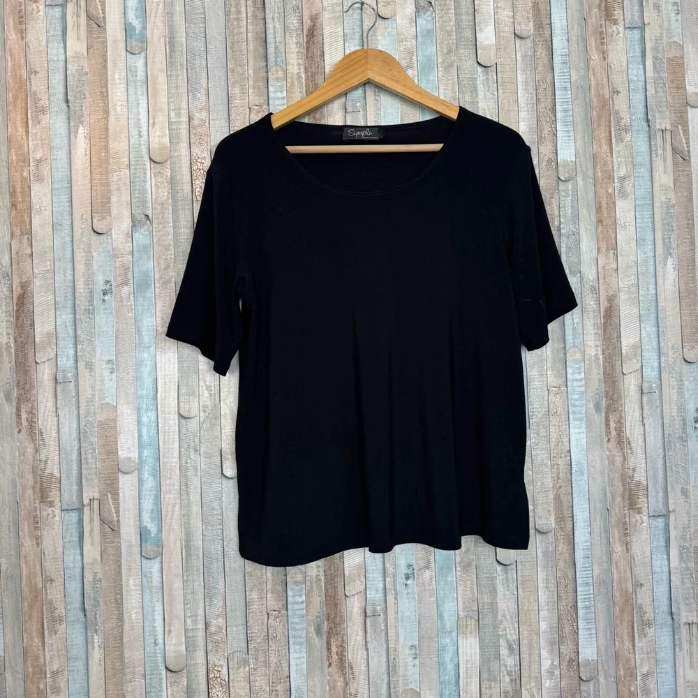 Sympli 8 Black Short Sleeve Go To T Shirt Tee Top Jersey Stretch Knit Classic - Picture 2 of 9